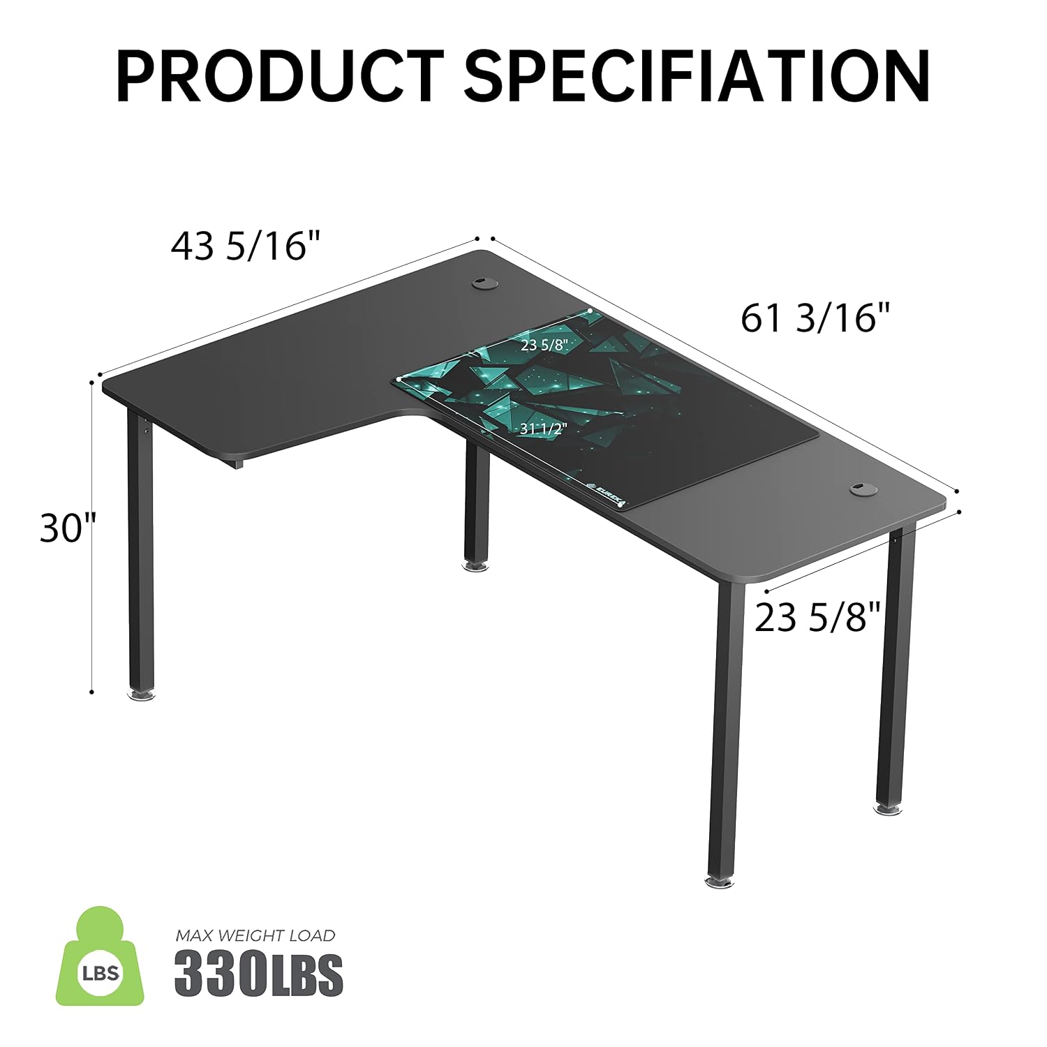 Bureau d'angle en L noir de 60 - Home Office Work Table avis et prix